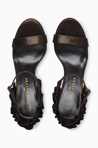 Bronze Signature Leather Ruffle Sandals
